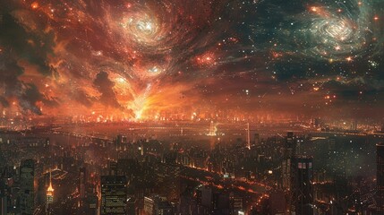 Fototapeta premium Cityscape Under a Starry Night Sky