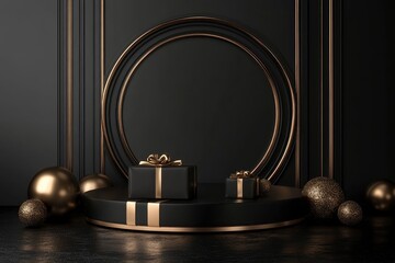 Luxury black friday podium and background. 3D rendering with generative ai