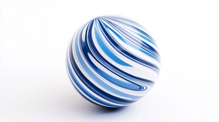 A single, abstract sphere with blue and white stripes on a white background. The sphere symbolizes unity, completeness, and the cyclical nature of life. The blue color represents calmness, peace, and 
