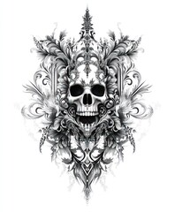 Obraz premium A detailed skull design surrounded by ornate floral elements.