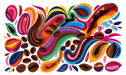 Obraz premium Pictures of coffee and coffee beans, coffee plants
