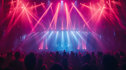 Obraz premium Circular light beams converging on a central point, neon colors
