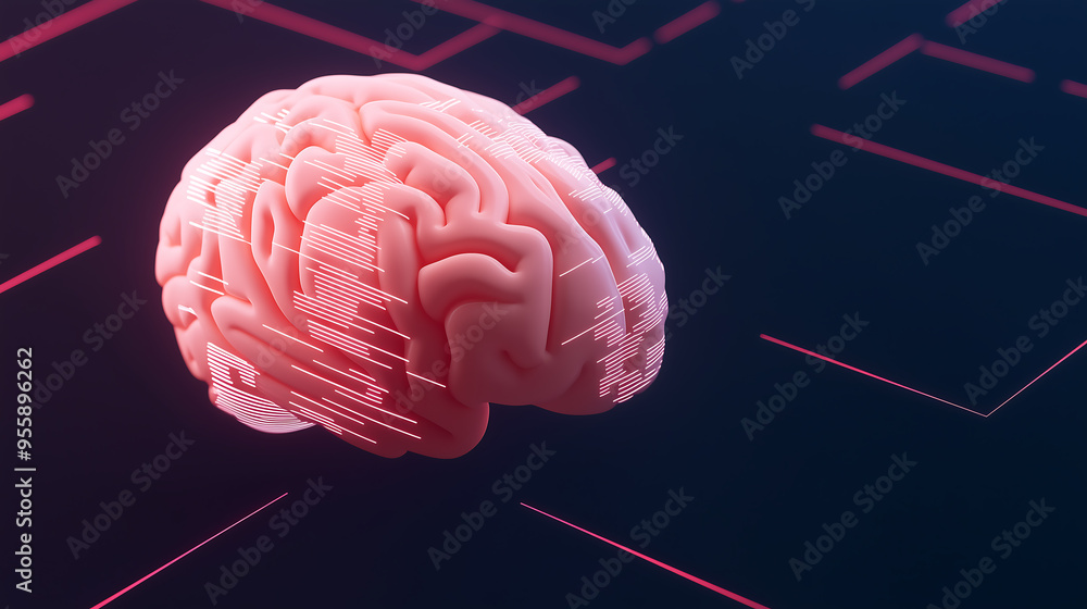 Poster abstract brain biotechnology with digital circuits in a dark futuristic environment