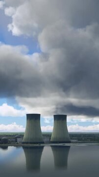 Aerial circular flight of a nuclear power plant in Doel. Belgium
