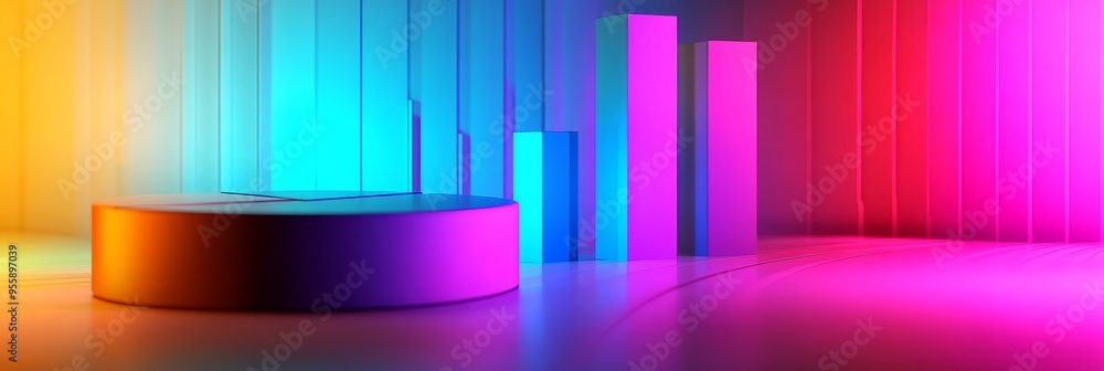 Aufkleber a vibrant and abstract 3d render of data visualizations, featuring colorful geometric shapes and neo