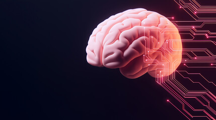 Fototapeta premium Digital brain biotechnology with circuit connections in a dark futuristic environment