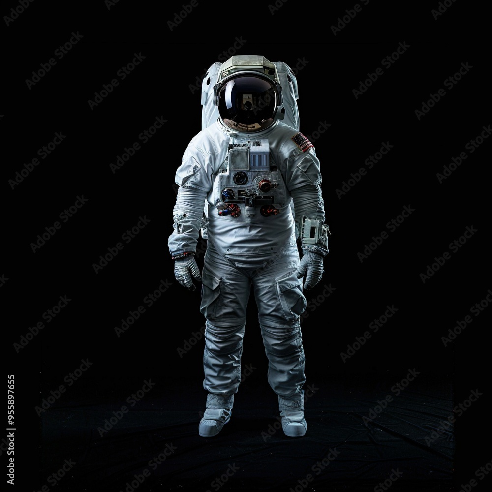 Wall mural an astronaut in a spacesuit stands against a backdrop of the vast emptiness of space.