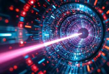 Obraz premium Futuristic Tunnel Illuminated by a Striking Laser Beam in a Sci-Fi Setting