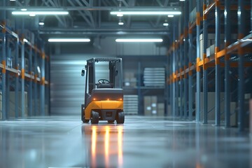 Modern Warehouse Interior with Automated Forklift in Industrial Storage Facility