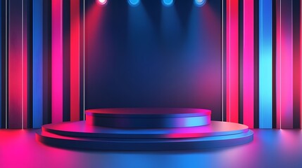 Abstract Stage with Neon Lights and Geometric Shapes