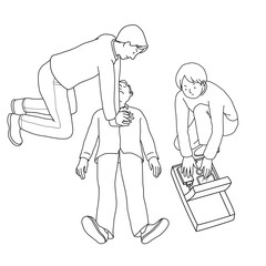 AEDを使って人命救助を行う人　2人