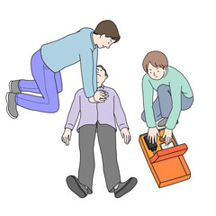 AEDを使って人命救助を行う人　2人