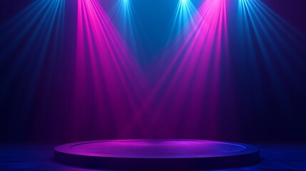 Circular Platform Illuminated by Blue and Pink Spotlights