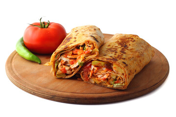 Doner kebab or shawarma sandwich isolated on white background
