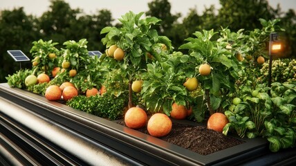 A rooftop garden with organic fruit trees