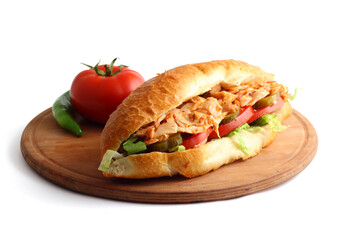Turkish Doner Kebab Sandwich isolated on white background.
