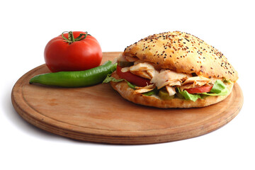 Turkish Doner Kebab Sandwich isolated on white background.