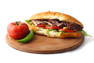 Turkish Doner Kebab Sandwich isolated on white background.