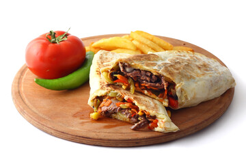 Doner kebab or shawarma sandwich isolated on white background