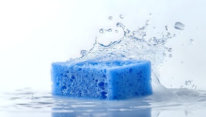 Obraz premium Blue Sponge Soaking in Water with a Splash