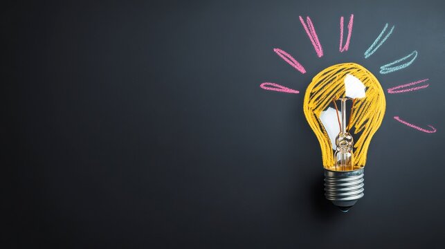 A creative light bulb illustration on a dark background, symbolizing innovation and bright ideas in conceptual design.