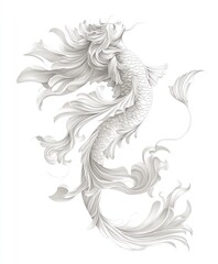 A stylized white koi fish with flowing hair-like fins, representing grace and fluidity.