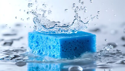 Water Splashing on a Blue Sponge - A Macro Photography Moment