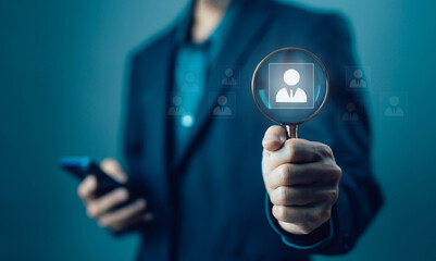 human manager online digital technology, human resource manager concept. company service has network links worldwide, HR business, recruitment process managing people, hiring, recruit customers