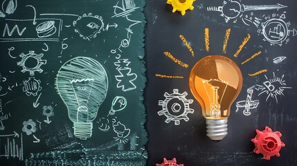 Chalkboard showing old vs. new ways of doing business, highlighting innovation and change management.