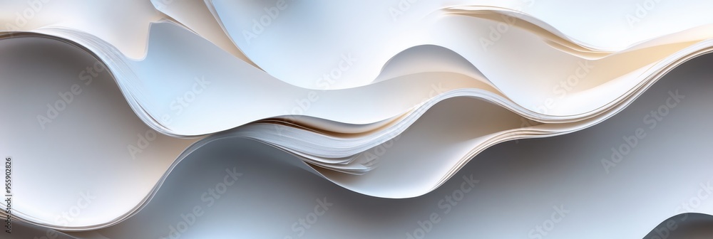 Poster abstract background of white paper waves connected by flowing lines. the image symbolizes: movement,