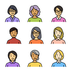 さまざまな中高年の人物アイコンセット