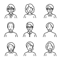 さまざまな中高年のおしゃれなアイコンセット