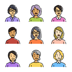 さまざまな中高年のシンプルアイコンセット