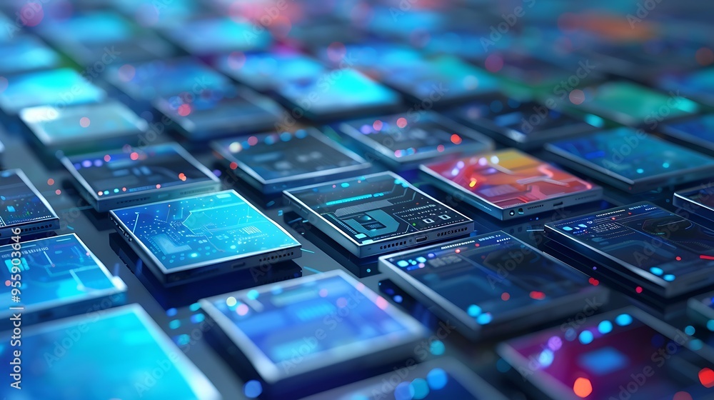 Poster 3d rendering of a digital interface with abstract shapes and lines, representing modern technology, 