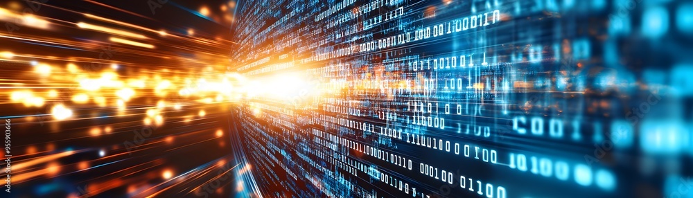 Poster digital data stream in cyberspace.