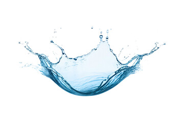 Obraz premium Water splash with shades of blue against a clean white backdrop is perfect for refreshing summer-themed designs or aquatic promotional materials