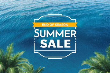 End of Season Summer Sale for banner, template design on the blue ocean background.
