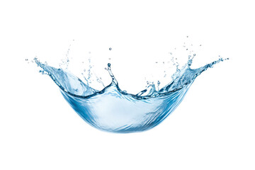 Obraz premium Water splash with shades of blue against a clean white backdrop is perfect for refreshing summer-themed designs or aquatic promotional materials
