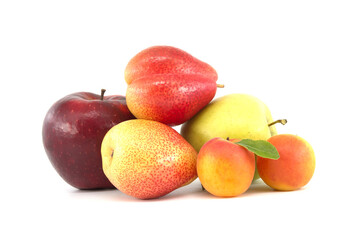 Multivitamin and juicy rich fruits over white background
