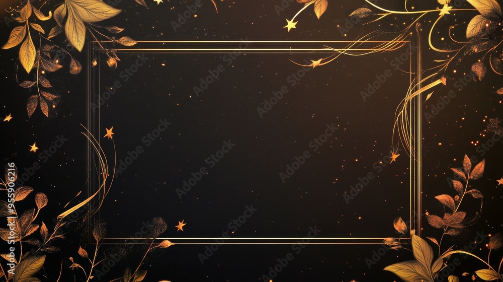 Poster this image features a luxurious golden frame adorned with delicate floral elements and sparkling sta