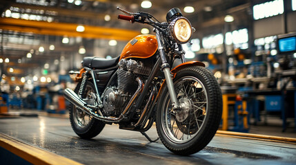 Motorcycle assembly. Motorcycle factory.