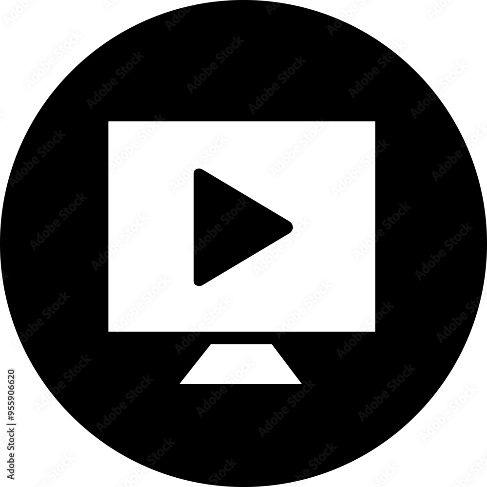 Poster play video button icon. trendy circle vector in flat style. radio symbol video player arrow. music p