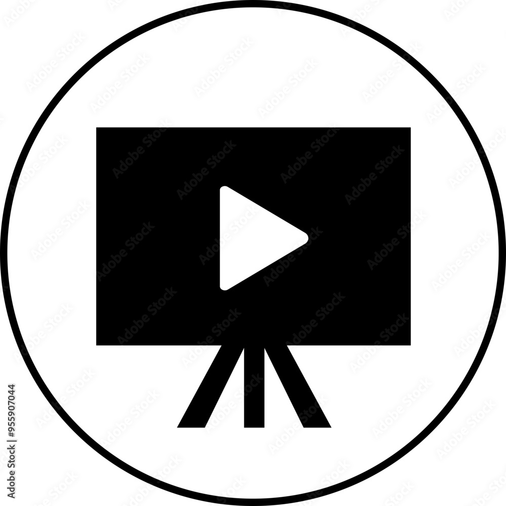 Poster play video button icon. trendy circle vector in flat style. radio symbol video player arrow. music p