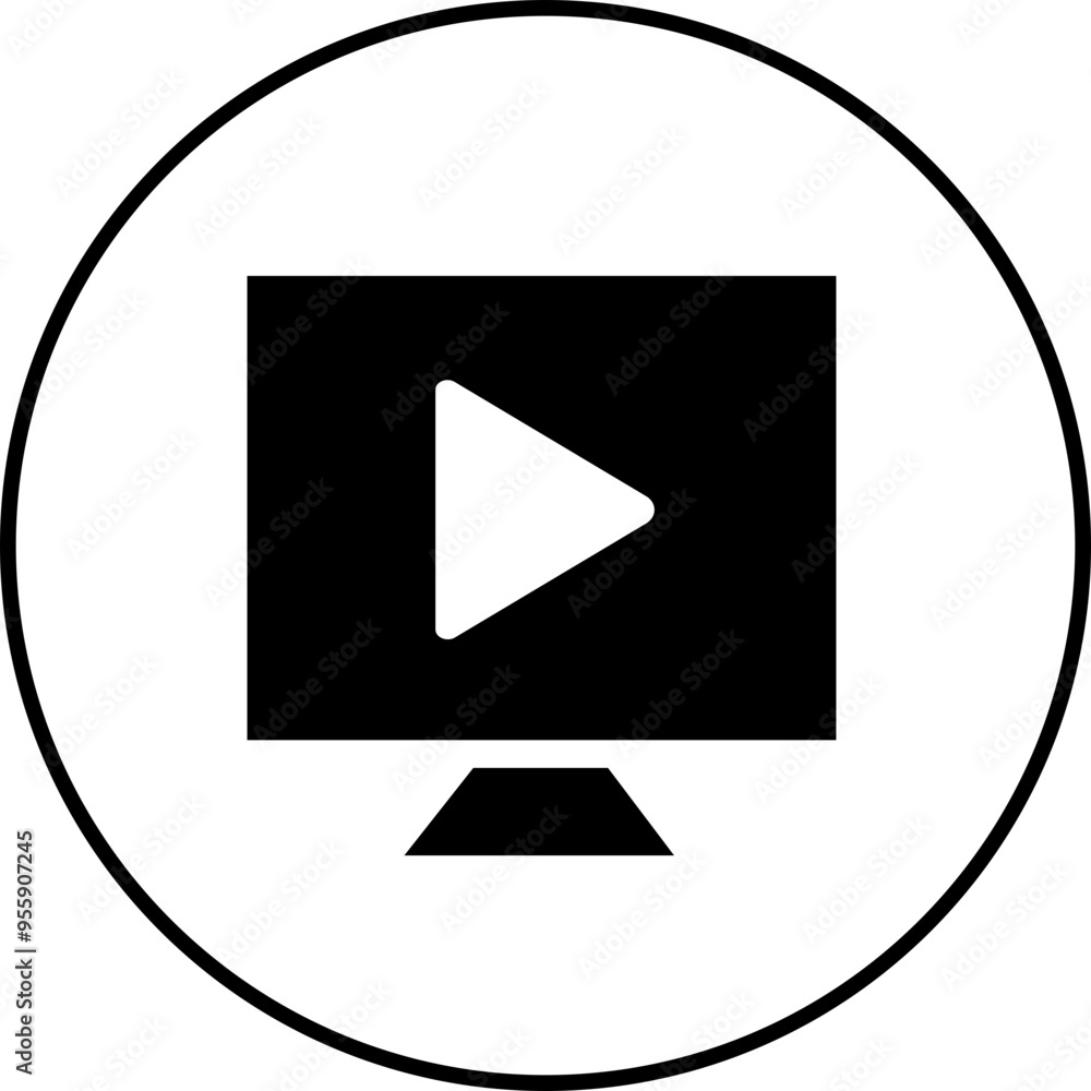 Poster play video button icon. trendy circle vector in flat style. radio symbol video player arrow. music p