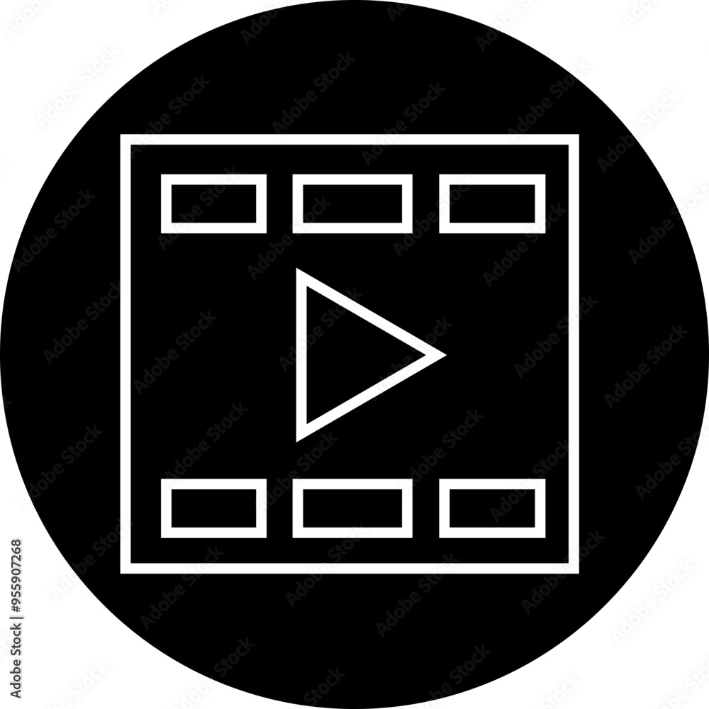 Poster play video button icon. trendy circle vector in linear style. radio symbol video player arrow. music