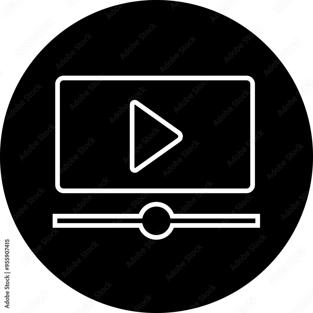 Poster play video button icon. trendy circle vector in linear style. radio symbol video player arrow. music