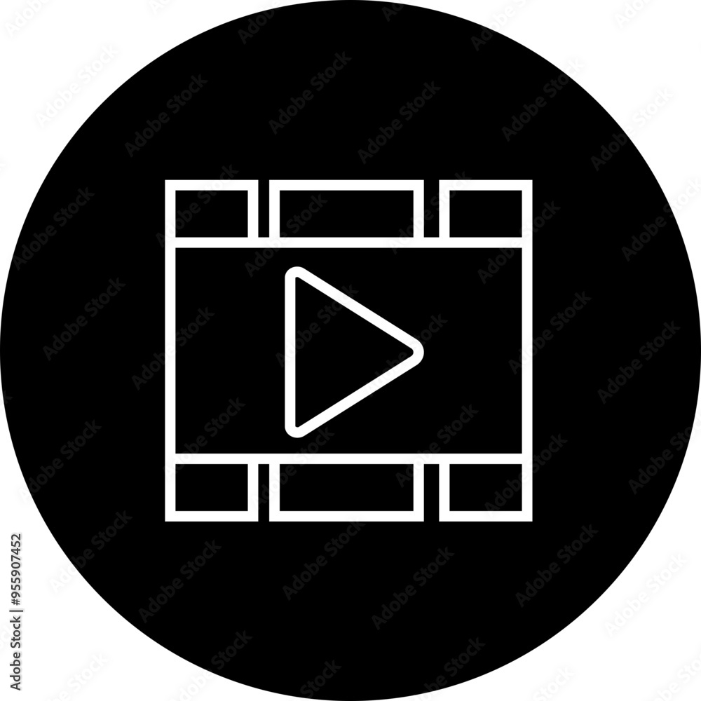 Poster play video button icon. trendy circle vector in linear style. radio symbol video player arrow. music