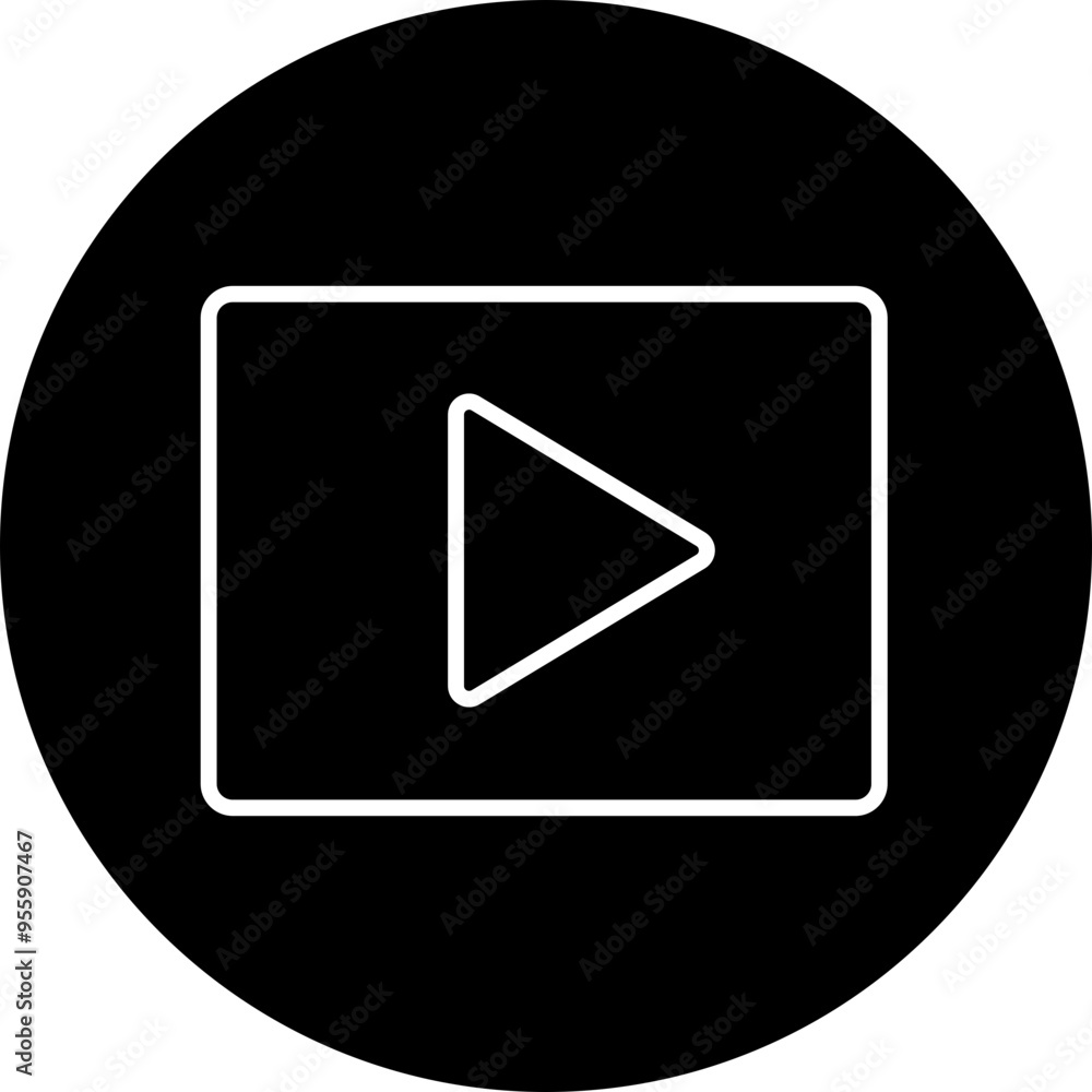 Poster play video button icon. trendy circle vector in linear style. radio symbol video player arrow. music