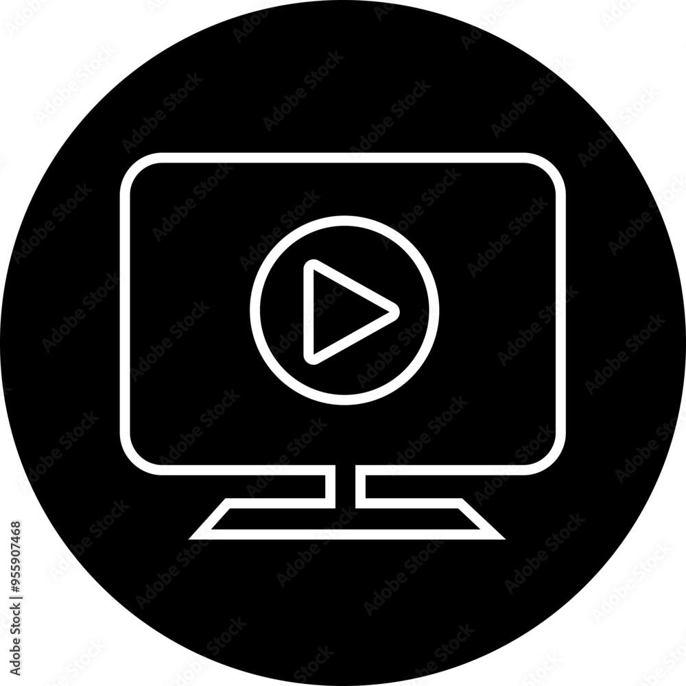 Poster play video button icon. trendy circle vector in linear style. radio symbol video player arrow. music