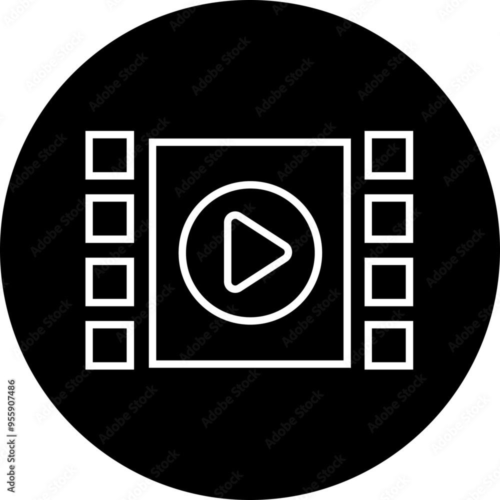 Poster play video button icon. trendy circle vector in linear style. radio symbol video player arrow. music